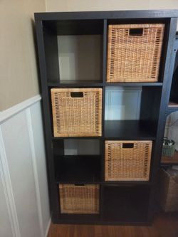 IKEA Kallax 8-Cube Shelf with Wicker Baskets