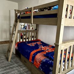 Twin Over Twin Bunk Bed With 2 Drawer Storage and 1 Shoe/Storage Cubby 