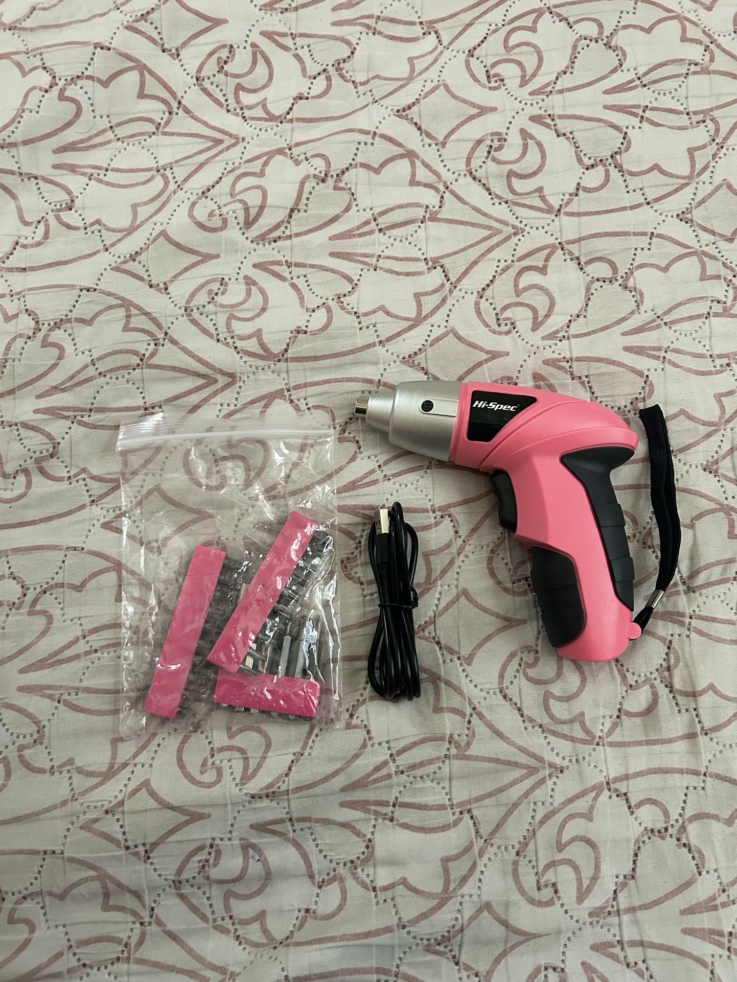 Hi-Spec 3.6V USB Rechargeable Electric Screwdriver Kit - Pink Power Tool Set