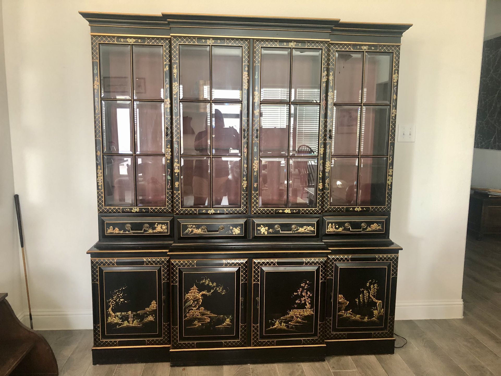 Vintage Breakfront Chinoiserie Cabinet