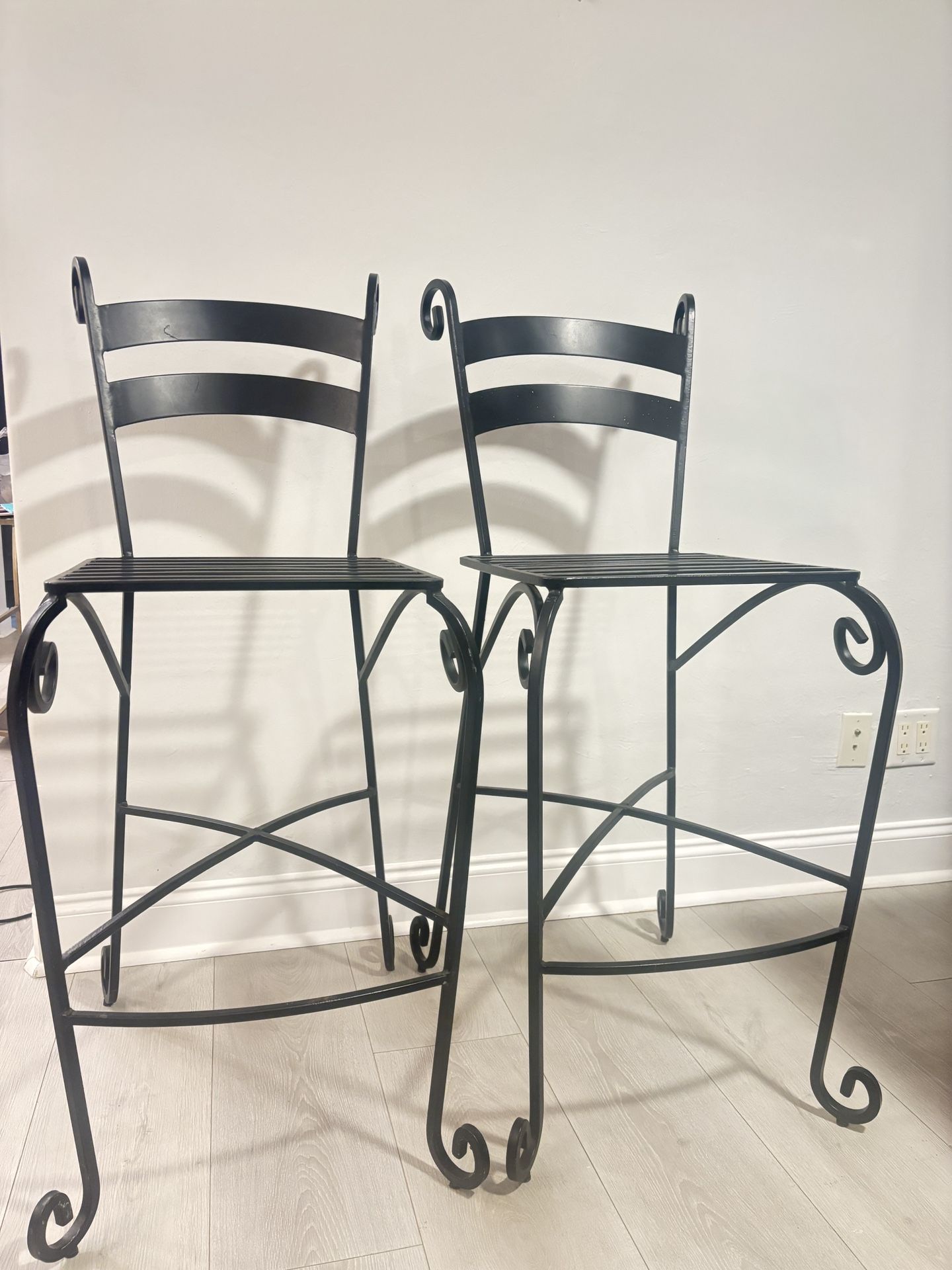 Two Black Cast Iron Barstools - 29” Seat Height