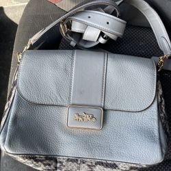 Dove Grey And Faux Snakeskin Coach Handbag