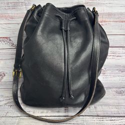 Vintage Coach Purse Womens Black Leather Bucket Shoulder Bag Drawstring