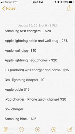 5 iPhone chargers , headphones . Android chargers. iPad quick chargers . Samsung quick chargers (Brand New Thumbnail