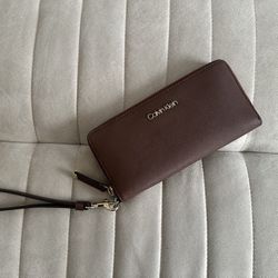 Calvin Klein Saffiano Leather Zip-Around Wristlet Wallet