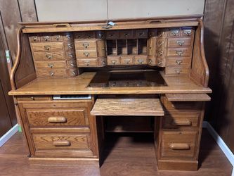 Large Oak Roll Top Desk with Drawers