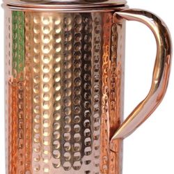 Pure Copper Water Jug with Lid Drinking Pitcher 
