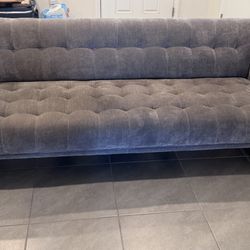 Modern Gray Velvet Sofa + Matching Accent Chair