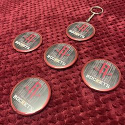 Keychain – Magnet – Bottle Opener – Button – Mirror – 2.25 Inch Round Five Piece Set (Rockets)