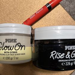 PINK Glow On Mask Rise And Grind Body Scrub Cream Lip