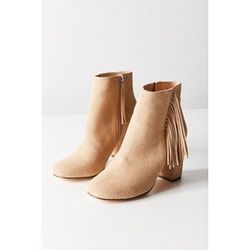 Suede Caramel Ankle Booties With Side Fringe (8)