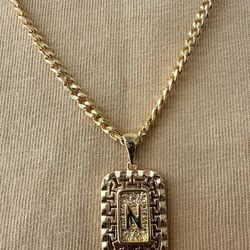 Miami Cuban with Letter N pendant necklace