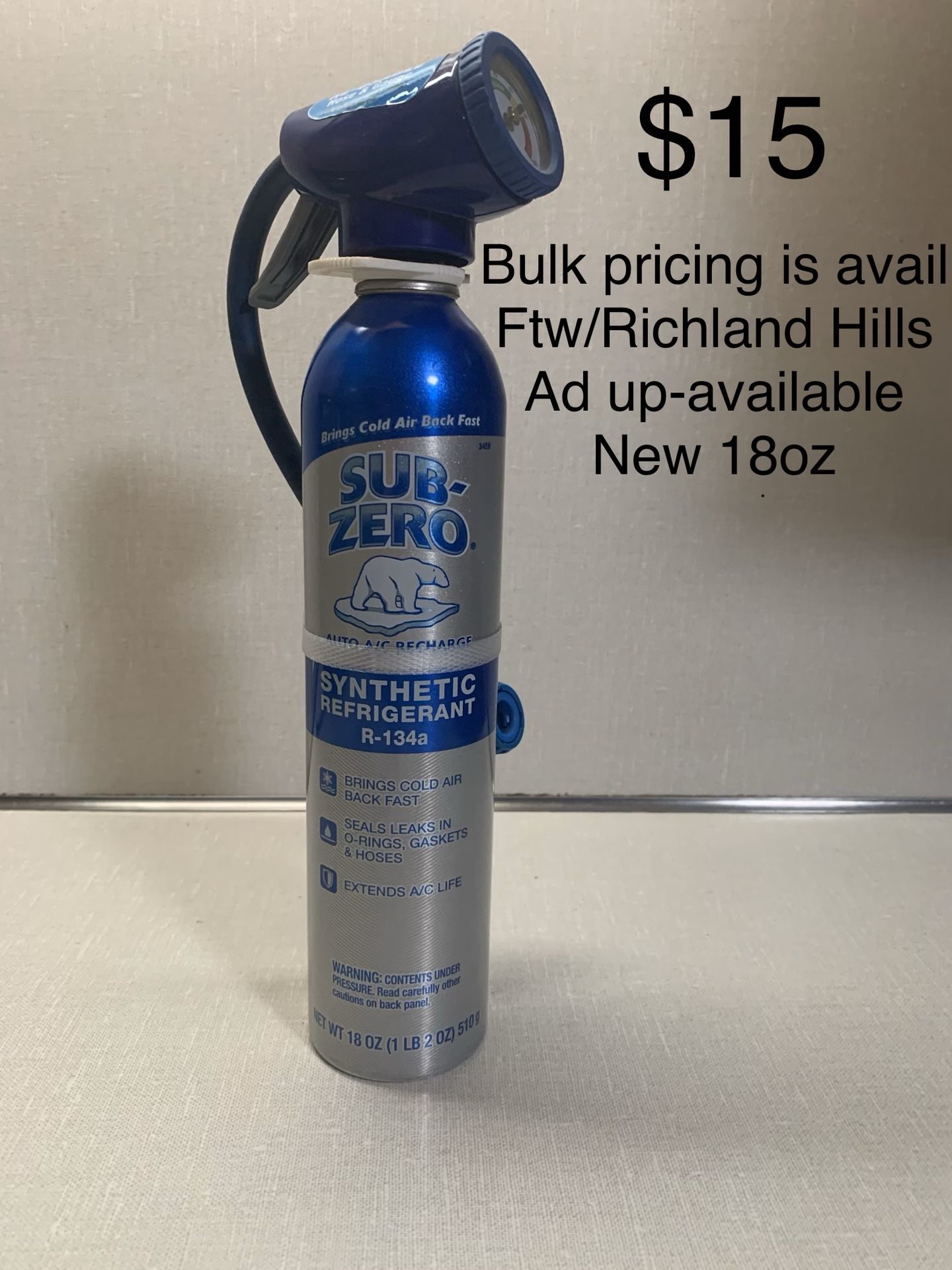 SubZero R134a Auto A/C Refrigerant 18oz for Sale in Fort Worth, TX
