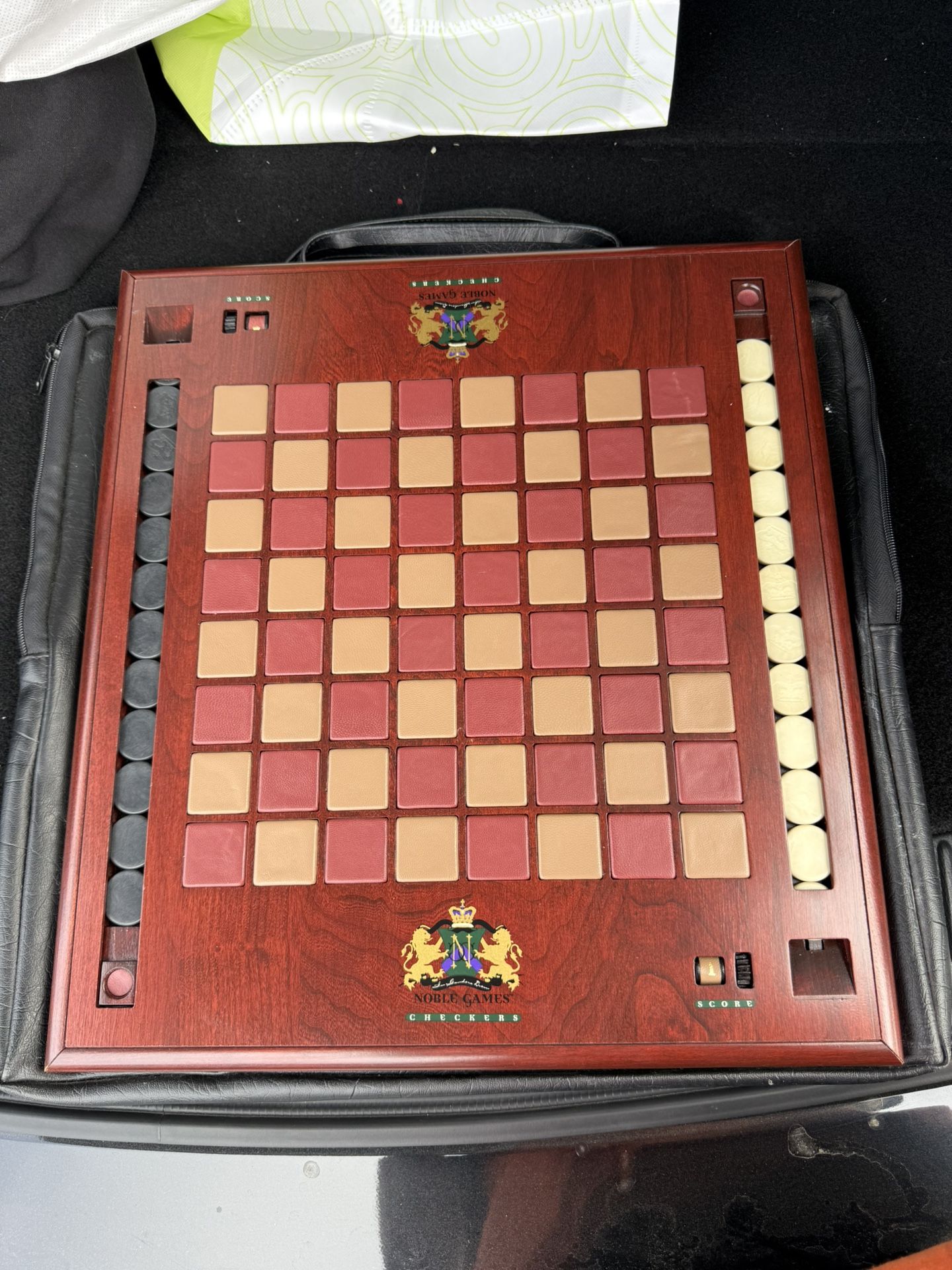 Noble Games Mahogany & Leather Checkers Board