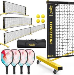 Pickleball Set Net with 4 Paddles, 6FT/11FT/22FT Portable 3-in-1 Pickle Ball Net with Carry Bag, Pickleballs, Designed for All Weather Conditions