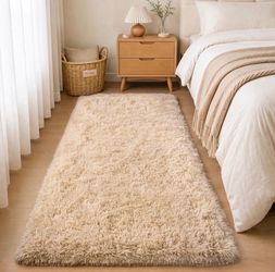 Beige Shaggy Runner Rug 2x6 staging home decor