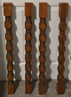 4 Vtg Wood Harvest 2.5 x 34" Salvage Turned Wood Table Legs Spindle Baluster 70s