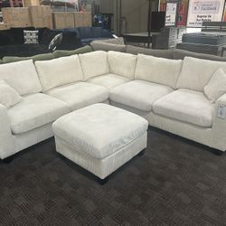 Cream L Shaped Comfy Sectional W Ottoman 