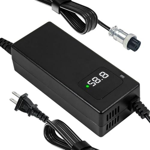 YZPOWER 58.8V 2A Lithium Battery Charger for 50.4V 51.2V 52V 14S Li-ion Batteries 3 Prong GX16-3 12mm Connector,Power Chager Adapter with Display and