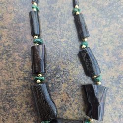 Hawaiian Black Coral and Jade Necklace 