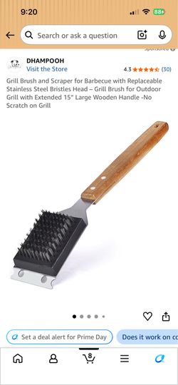 Grill Brush and Scraper for Barbecue with Replaceable Stainless Steel Bristles Head – Grill Brush for Outdoor Grill with Extended 15” Large Wooden Han