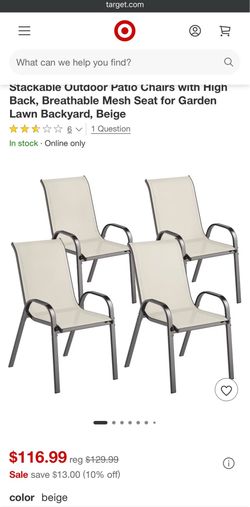 Set of 4 Patio Dining Chairs – Outdoor Stackable Chairs – Like New