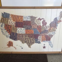 Cute And Colorful Map Of US (hard Framed) 3 Ft Wide X 2 Ft H