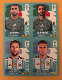 Genuine Panini Quadrotta Messi - Martinez - Mahrez- Benrahma FIFA World Cup 2026