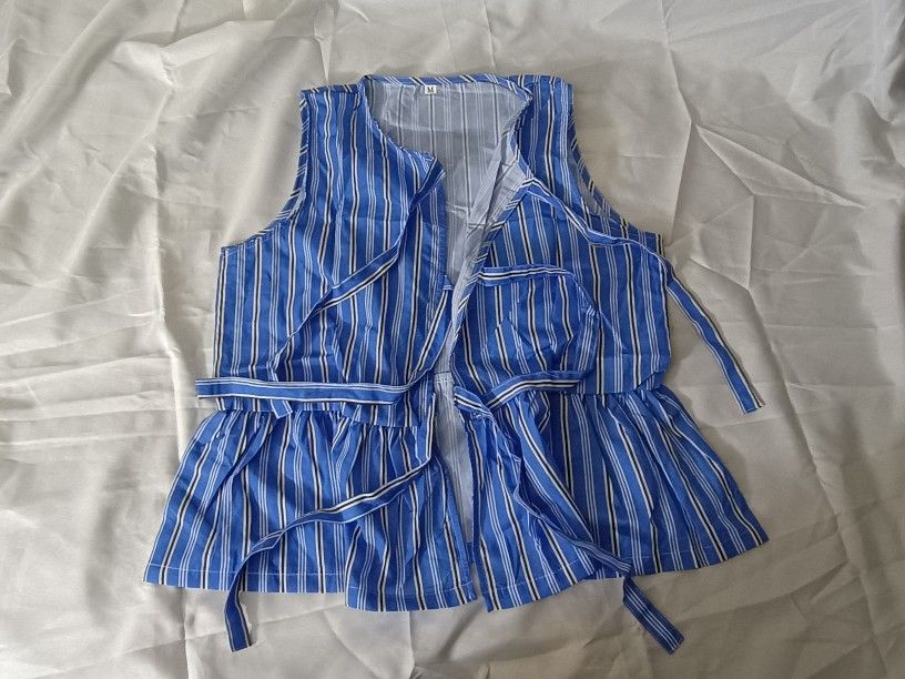 Blue Striped Sleeveless Wrap Top