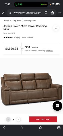 City Furniture 3 seat sofa - Jayden Microfiber paid $1600 for it
