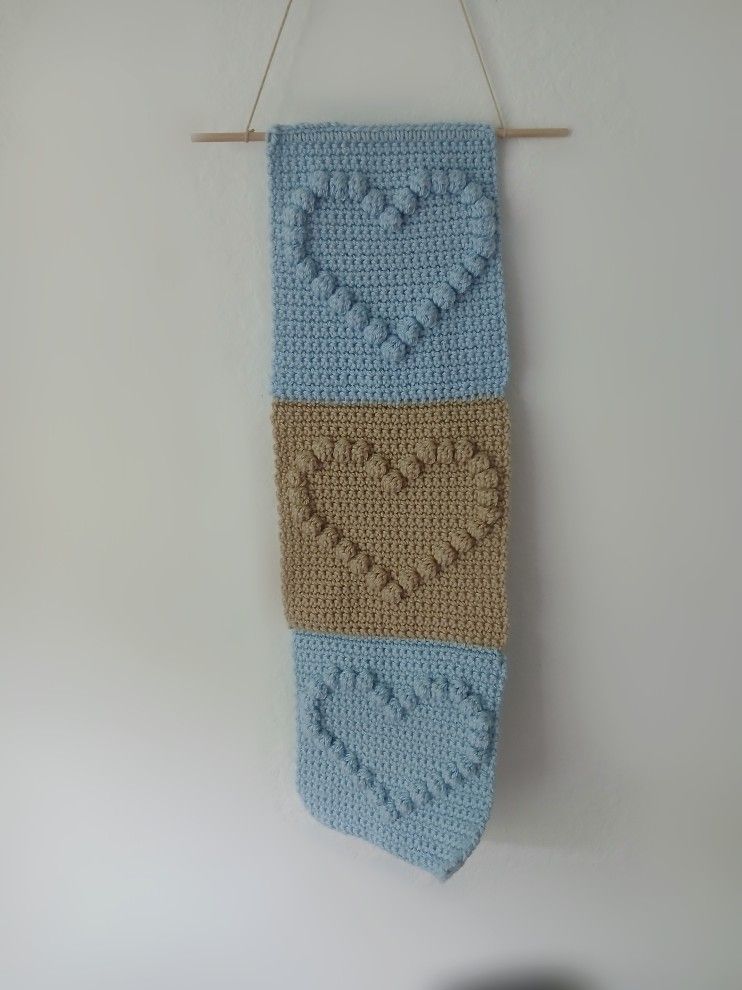 Handmade Unisex Crocheted Triple Hearts Wall Hanging 