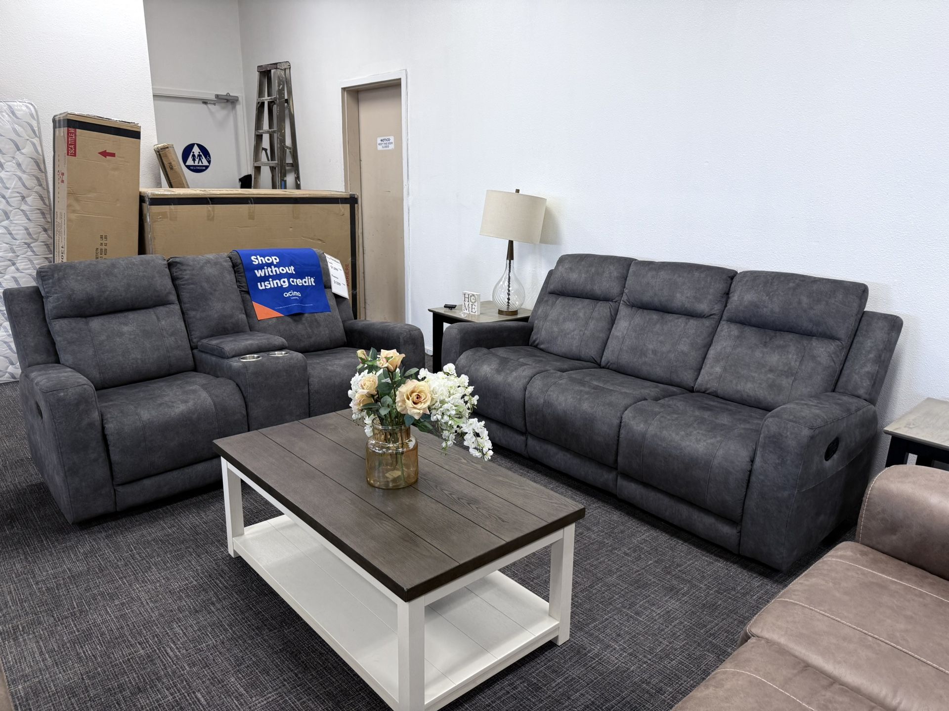 2 Pc Dark Gray Sofa & Loveseat Reclining Set - EZ $10 Down Payment Options Available