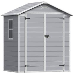6 ft. W x 4 ft. D Matte Gray Patio Resin Shed Extruded Plastic Outdoor Storage Shed with Window and Floor 22.5 sq. ft. $260