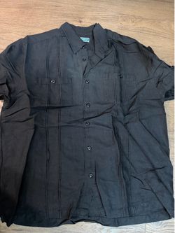 Cubavera black button up shirt with vertical pleats, size L. Cotton & rayon blend. #cuban
