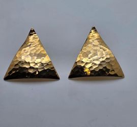 Hammered Triangle Gold Clip-On Earrings