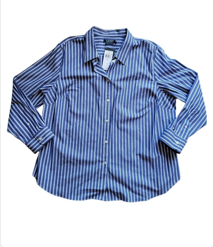Lauren Ralph Lauren Dress Shirt Women's Non-Iron Button-Up Long Sleeve Cotton 3X New