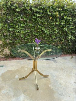 1980’s Postmodern Hollywood Regency Brass & Glass Round Dining Table