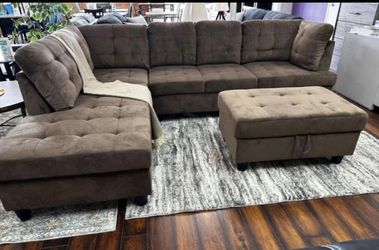 Brown Chenille Sectional Couch 