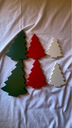 Wooden Christmas Tree Cutouts Set of 6