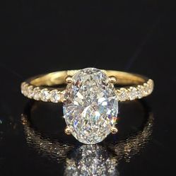 Oval Cut Lab Grown Diamond Solid 14k Gold Ring With Certifica-te