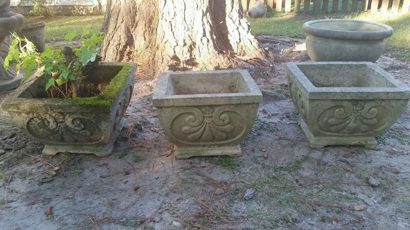 3 square vintage concrete planters