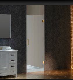 HSD2876-BG，28" × 76" Pivot Frameless Single Swing Hinge Shower Door with Brushed Gold Trim, 3/8 in. (10mm) Thickness Shattered-Proof Tempered Clear Gl