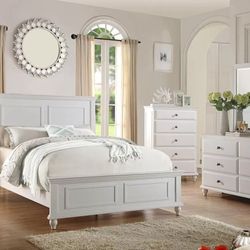 Brand New White 4pc Queen Bedroom Set (Available In California & Eastern King)