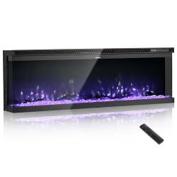 483**50 inch Electric Fireplace, Three-Sided Glass Wall Mounted Recessed Fire Place with Remote Control, Timer, 1500W, Adjustable Flame Color Brightne
