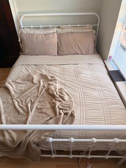 White Metal Bed Frame + Cooling Memory Foam Mattress