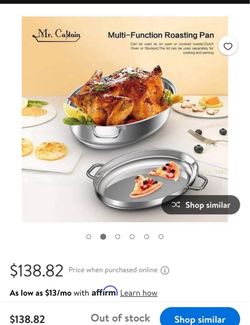 Mr Captain Roasting Pan with Rack and Lid 12 Quart,18/10 Stainless Steel Multi-Use Oval Turkey Roaster, Induction Compatible Dishwasher/Oven Safe Roas
