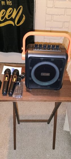 Máquina de karaoke, altavoz Bluetooth portátil de 8000 mAh con 2 micrófonos inalámbricos para adultos y niños, conjunto de altavoz y micrófonos con lu