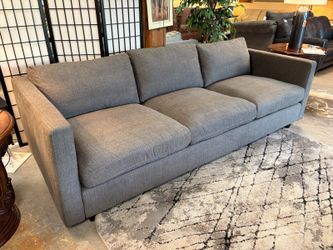 Dark Grey Fabric Square Arm Down Filled 3-Cushion Sofa
