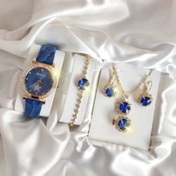 Luxury Crystal Watches & Jewelries Set – Gold Accents”