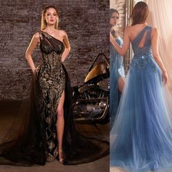 New With Tags Glitter & Tulle One Shoulder Long Formal Dress & Prom Dress $199